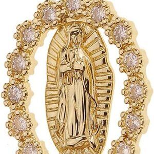 Virgin Mary Necklace 14k Gold-Filled Round Madonna Pendant Religious Jewelry